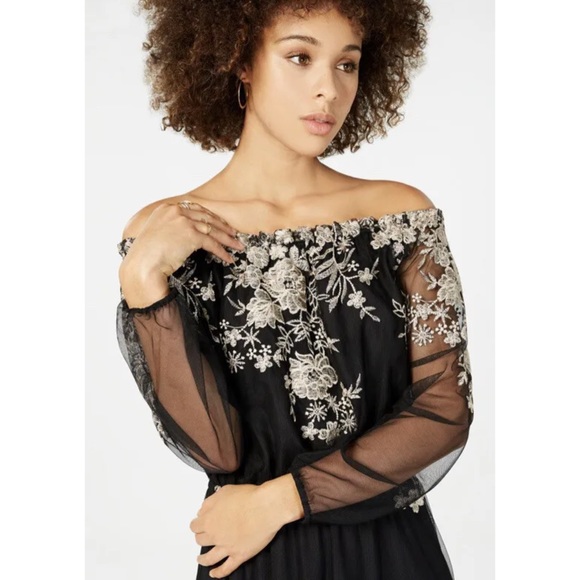 Nine West Gold Embroidered Off-The-Shoulder Maxi Dress - Picture 2 of 14